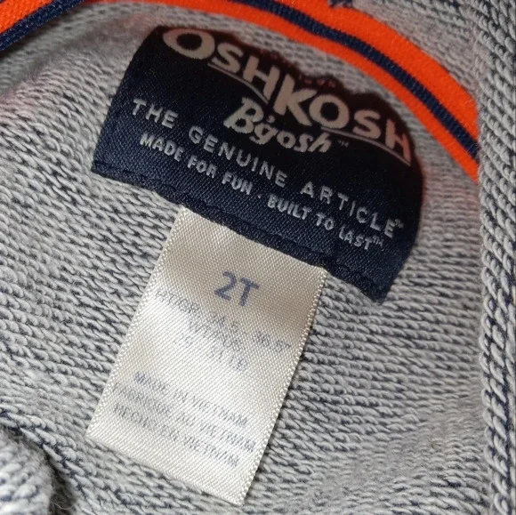 Oshkosh Blue & Orange Zip Up Hoodie size 2T - Picture 3 of 6